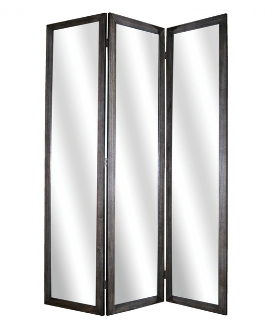 50 X 69 Black Glass & Wood Mirror  Screen