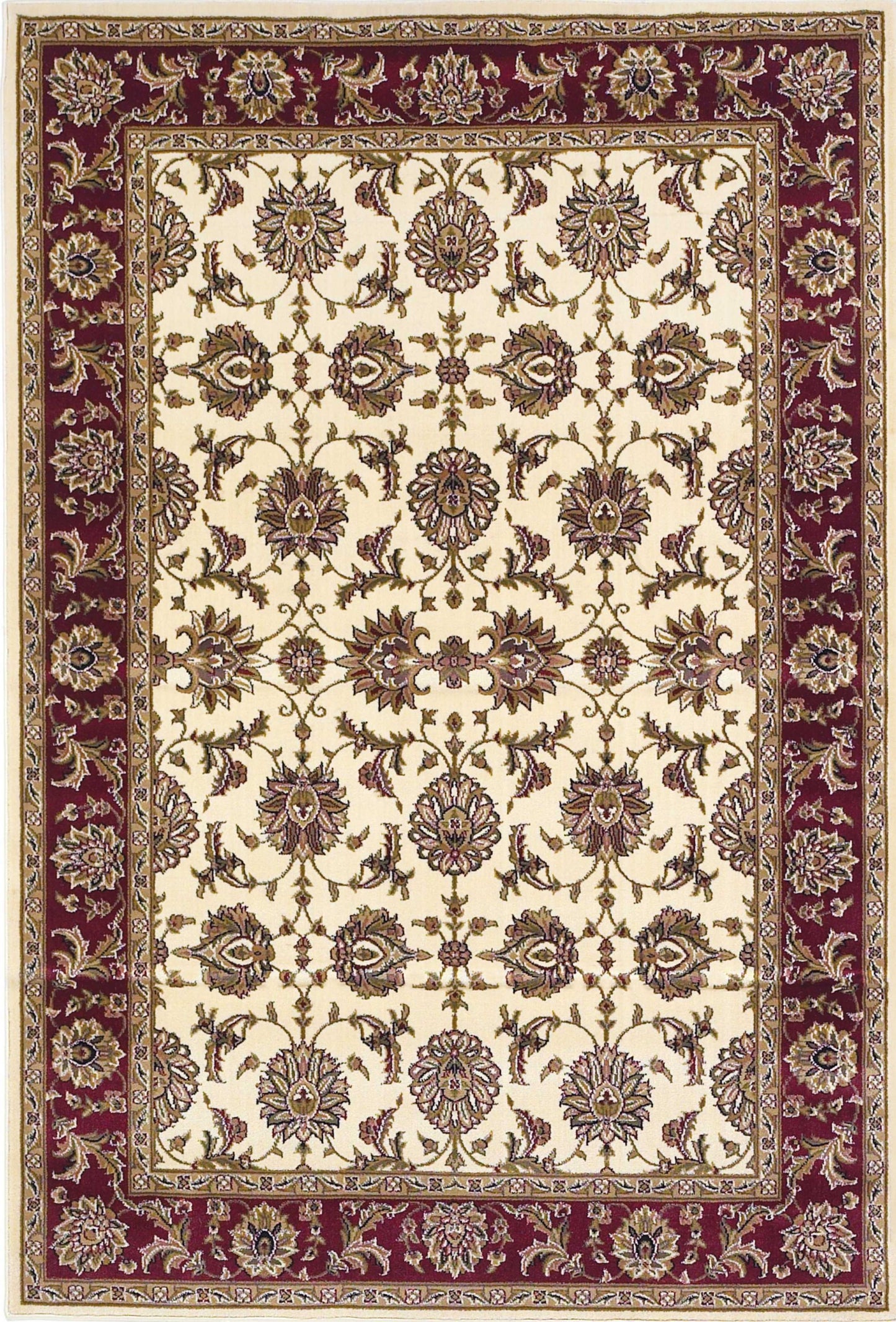 5'X8' Ivory Red Machine Woven Floral Traditional Indoor Area Rug