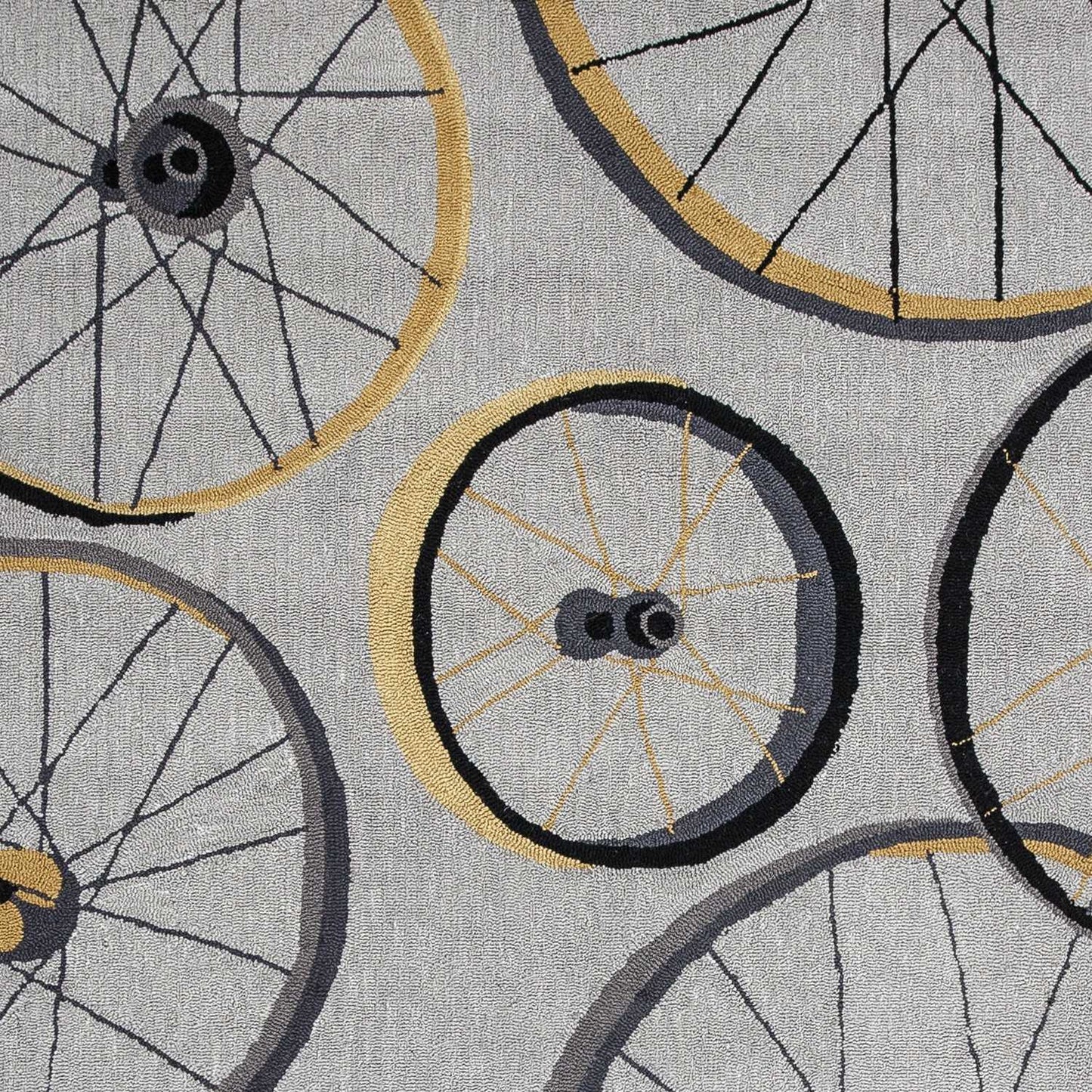 5'X8' Grey Hand Hooked Wheels Indoor Area Rug