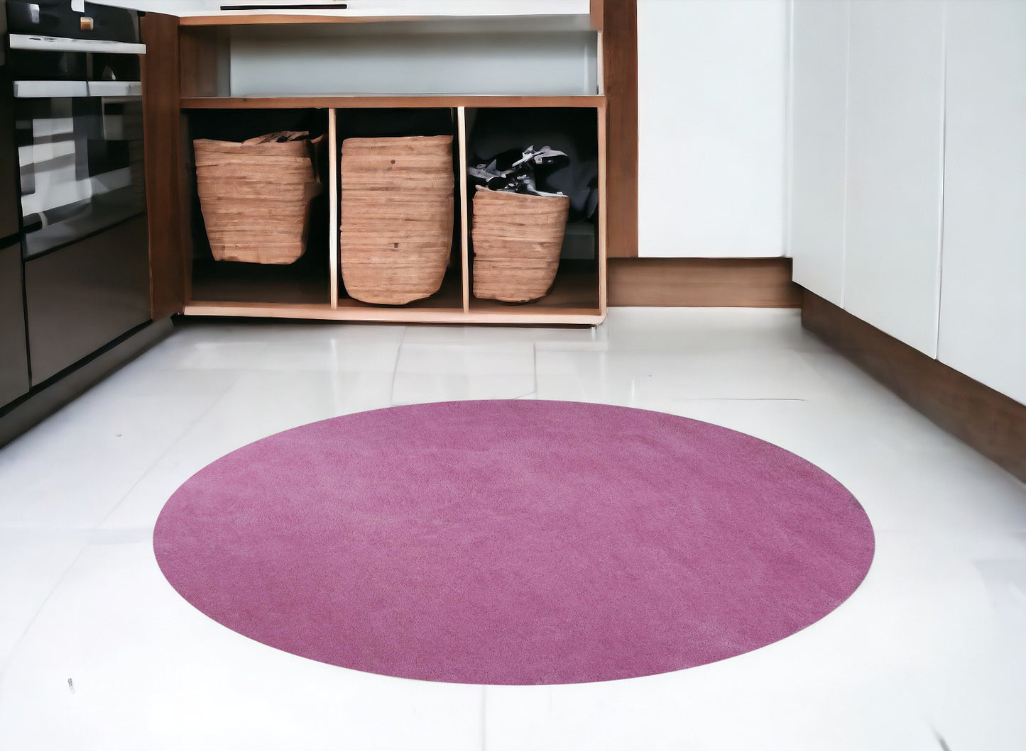 6' Round  Polyester Hot Pink Area Rug