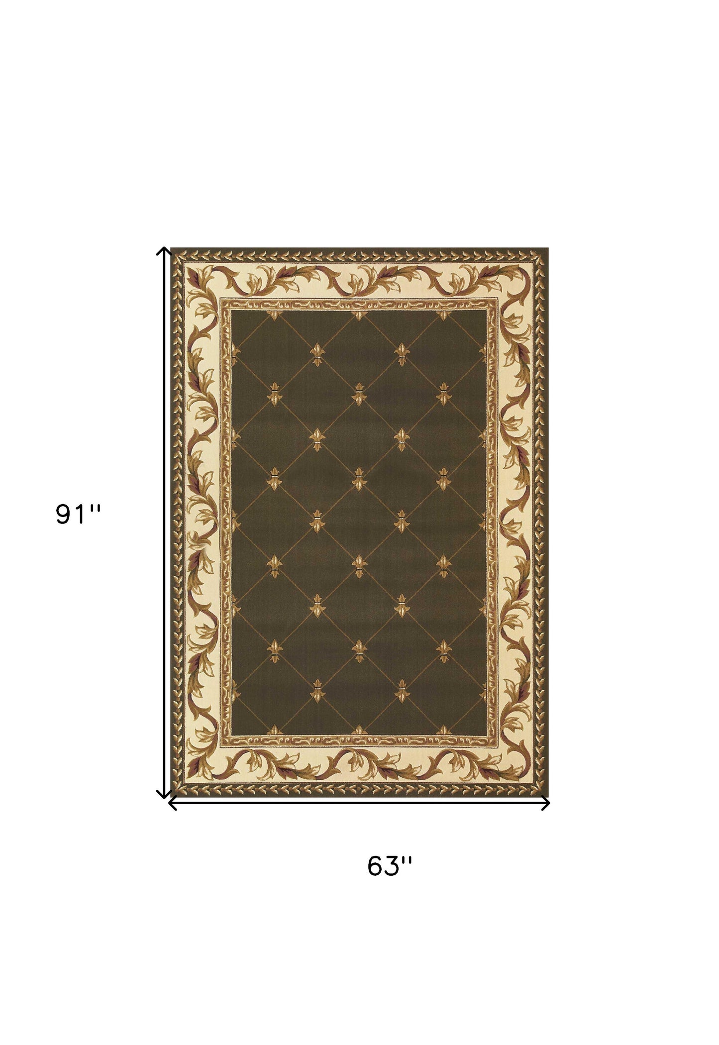 5'X8' Green Machine Woven Hand Carved Fleur De Lis Indoor Area Rug