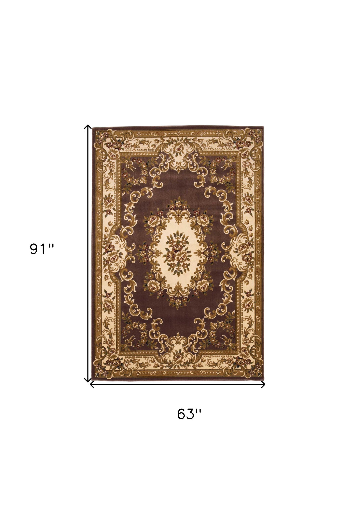 5'X8' Plum Ivory Machine Woven Hand Carved Floral Medallion Indoor Area Rug