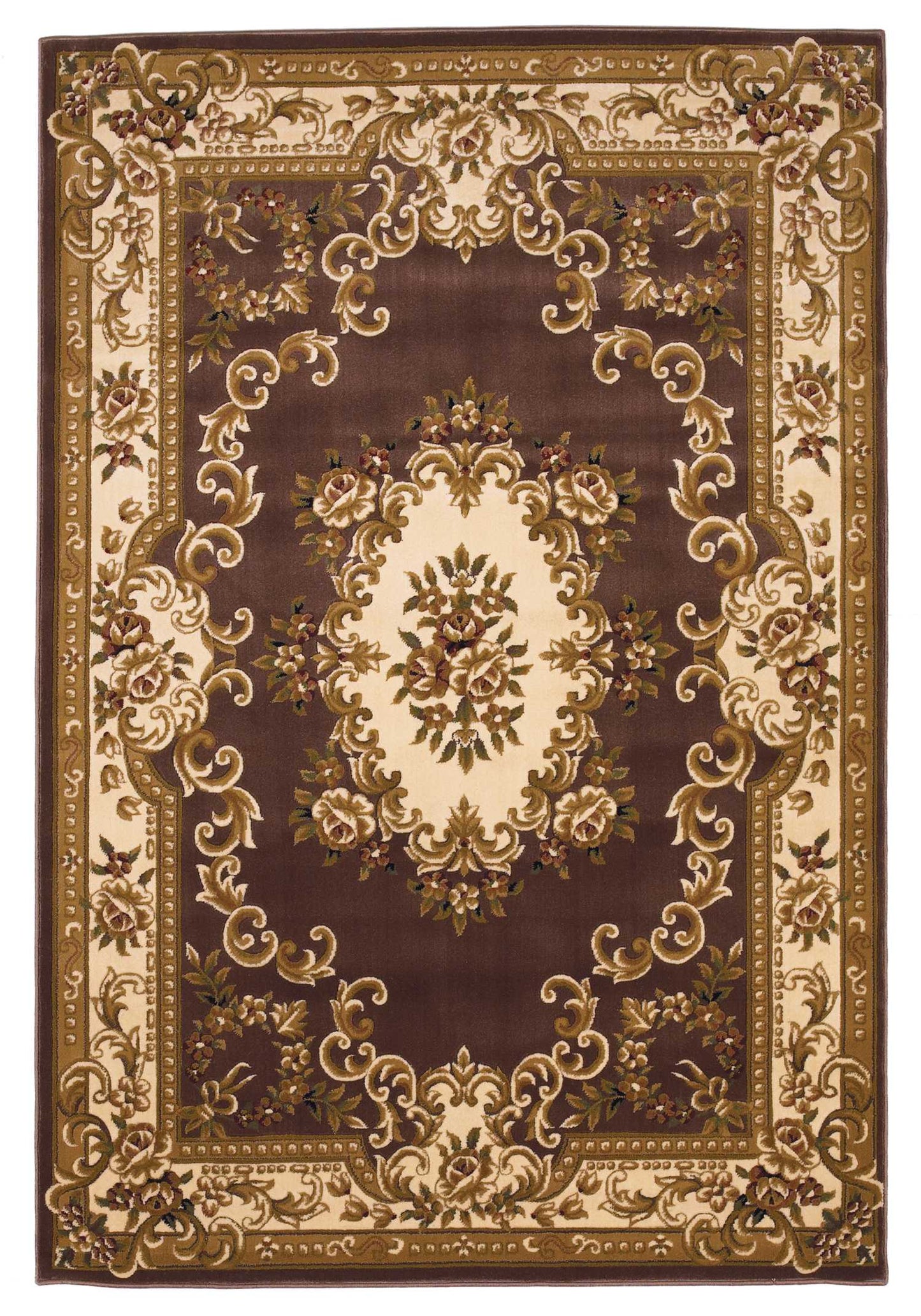 5'X8' Plum Ivory Machine Woven Hand Carved Floral Medallion Indoor Area Rug