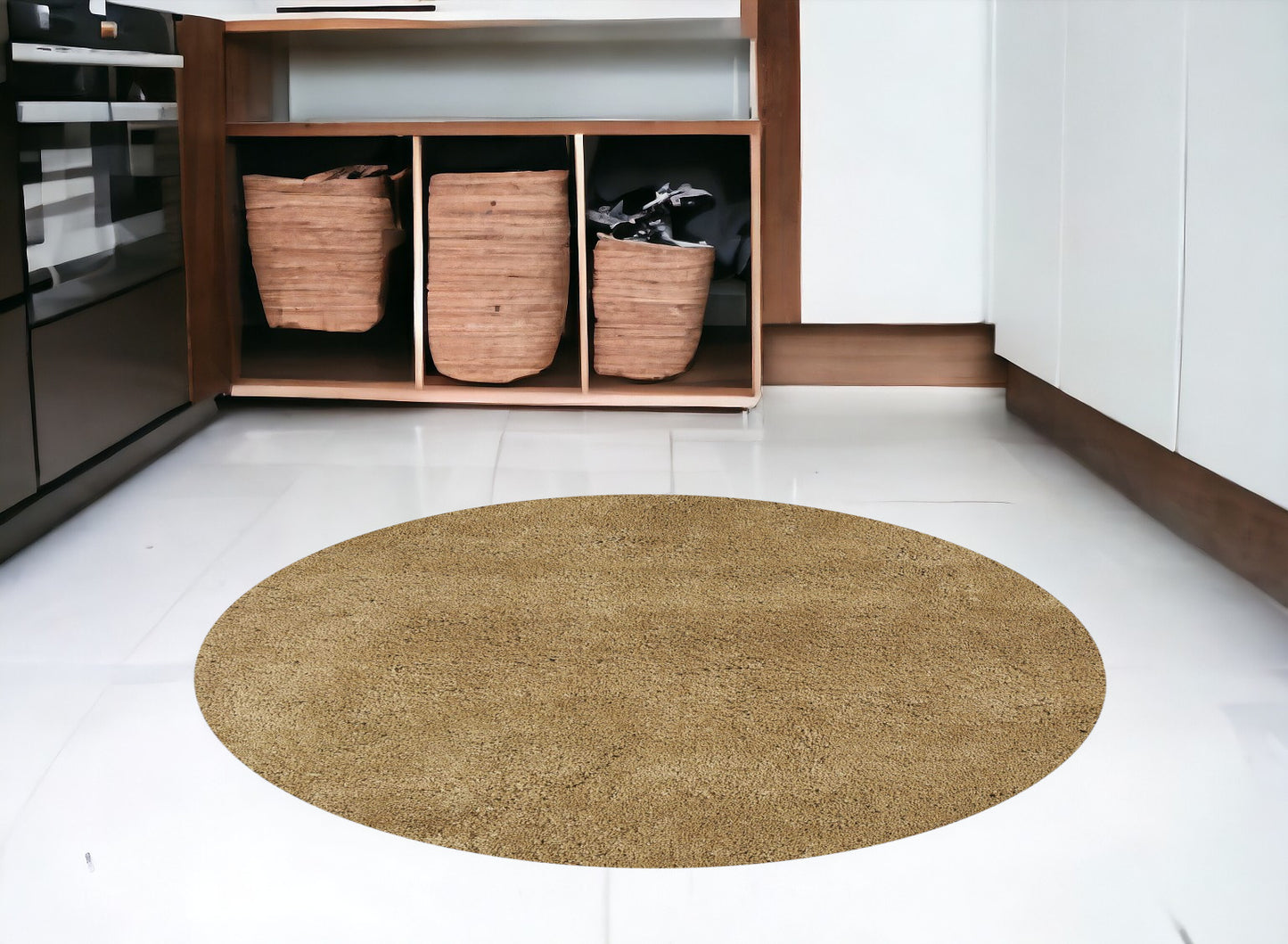 6' Gold Round Indoor Shag Rug