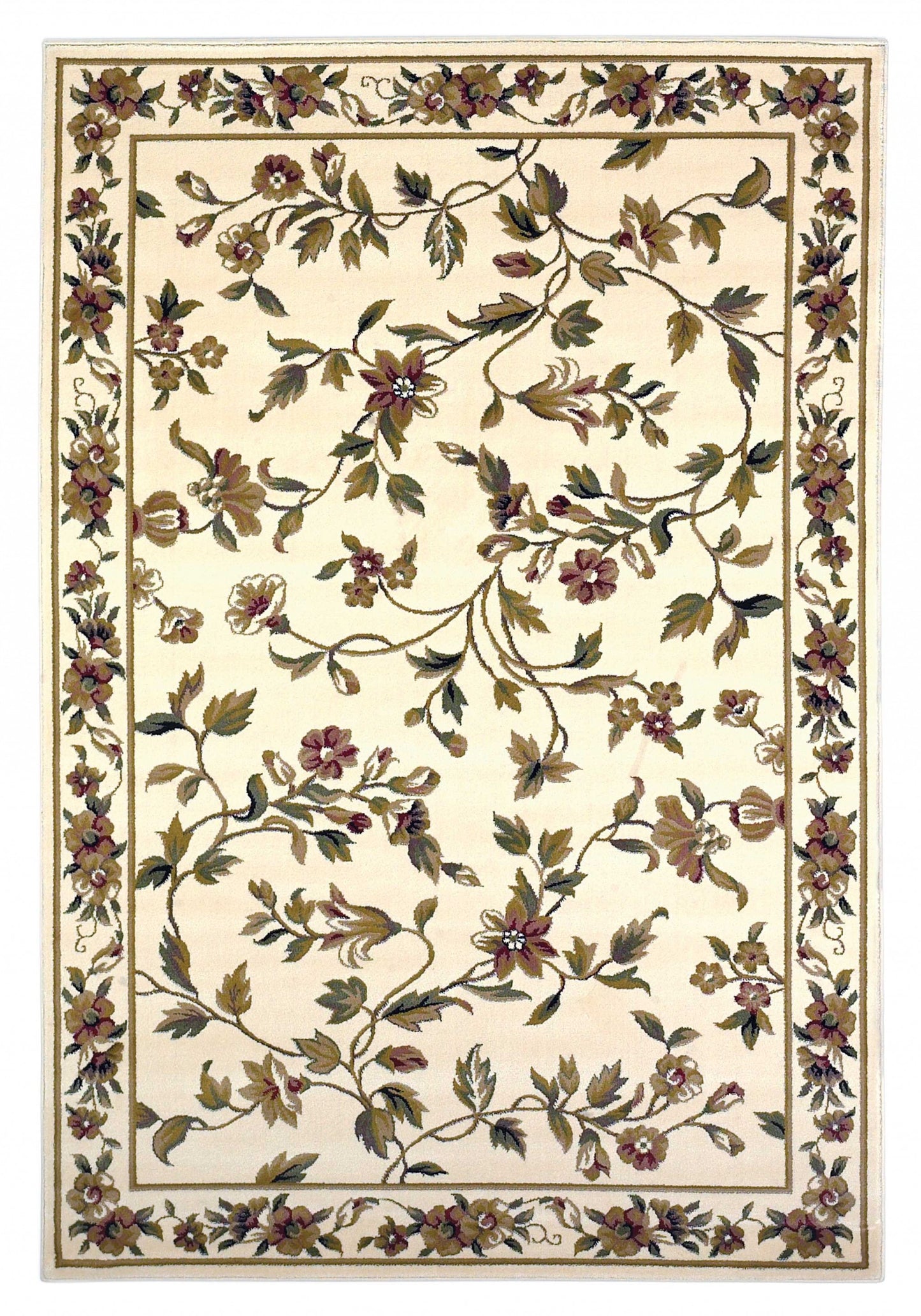 5' X 8' Ivory Floral Vine Bordered Area Rug