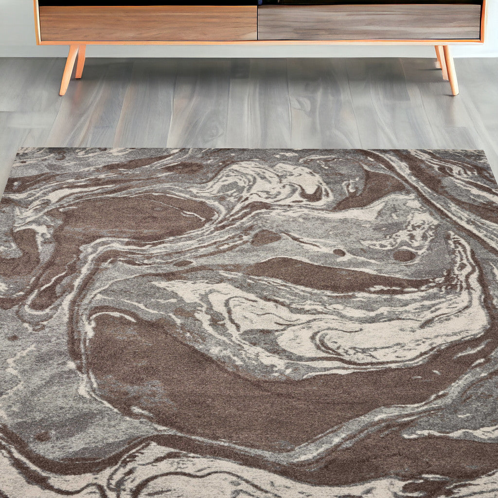 5' X 8' Mocha Marble Indoor Area Rug