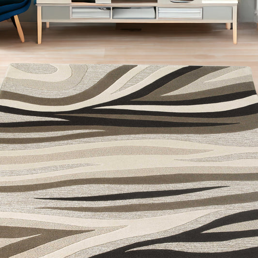 5'X8' Natural Beige Hand Tufted Abstract Waves Indoor Area Rug