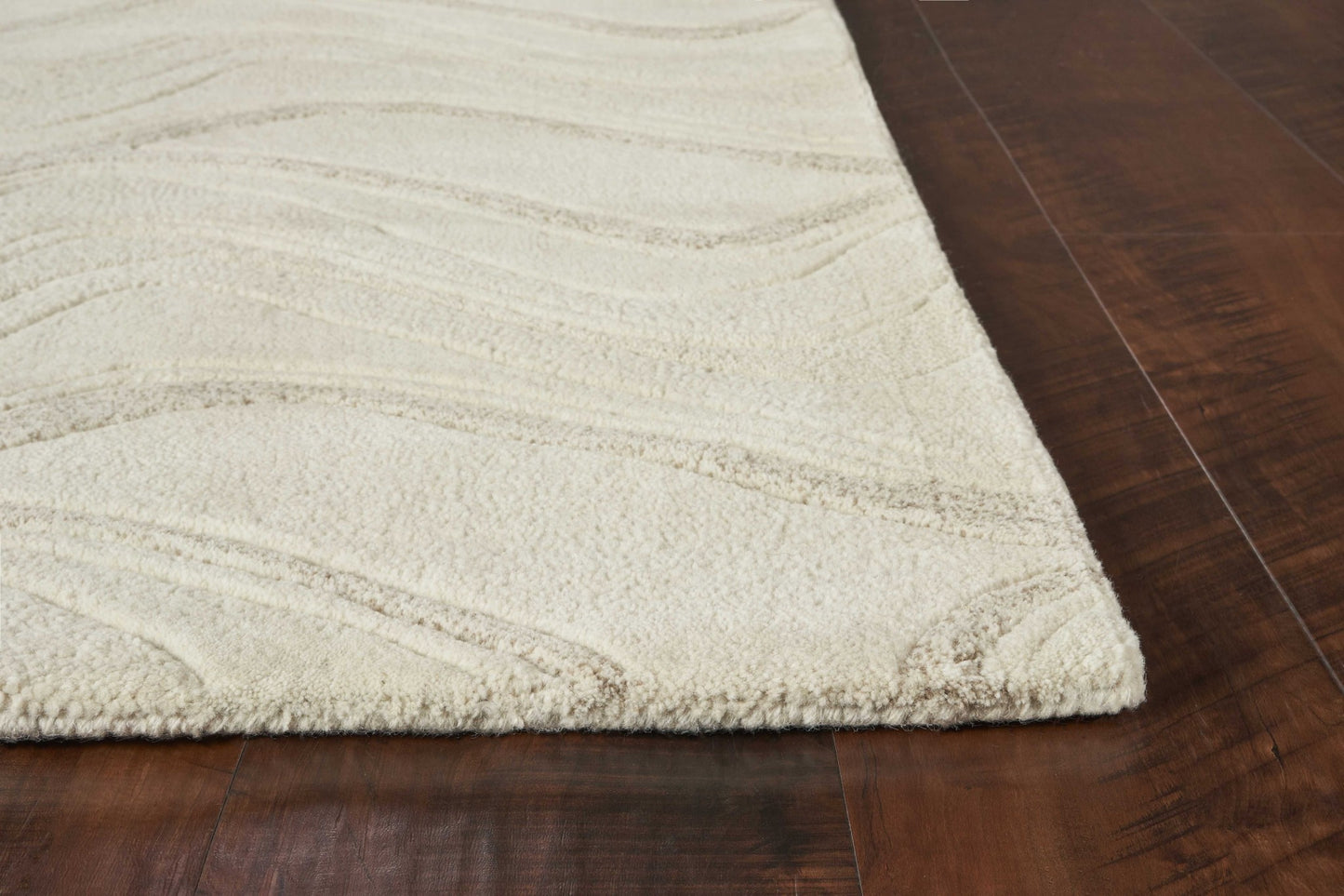 5'X8' Ivory Hand Tufted Abstract Waves Indoor Area Rug