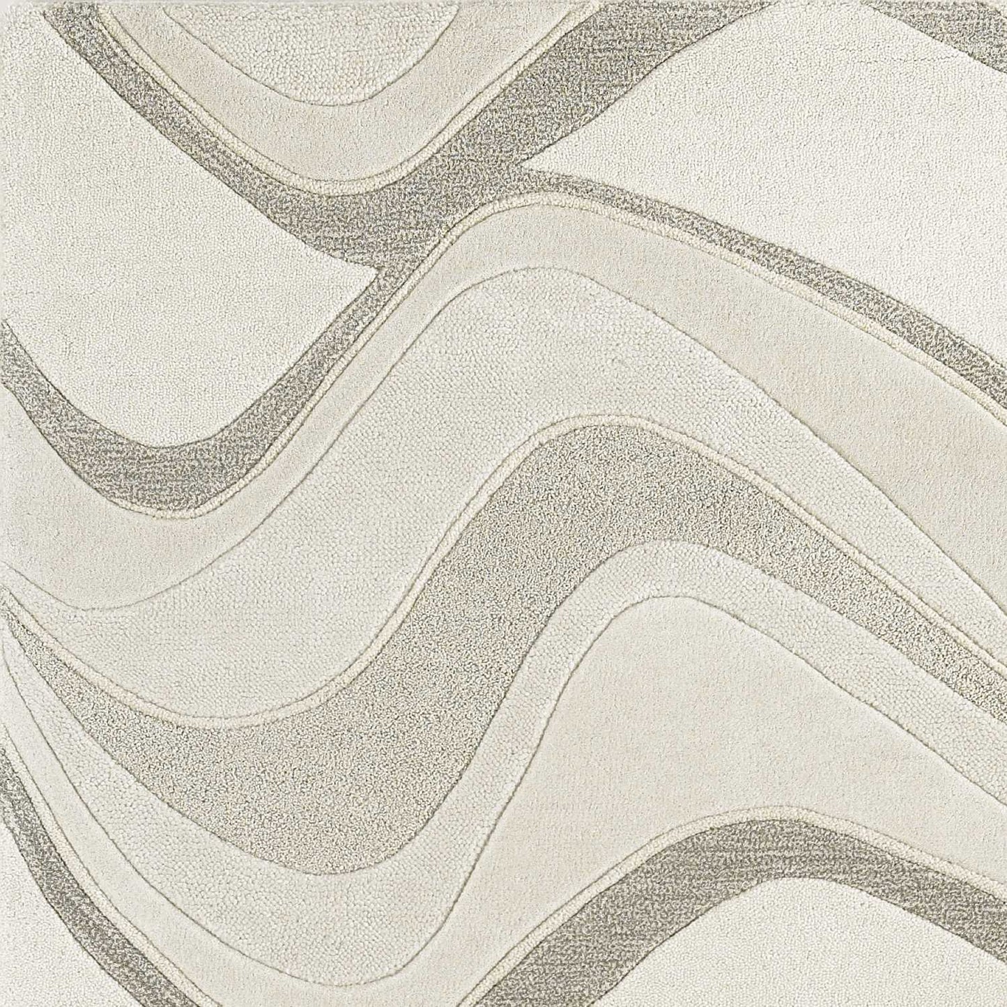 5'X8' Ivory Hand Tufted Abstract Waves Indoor Area Rug