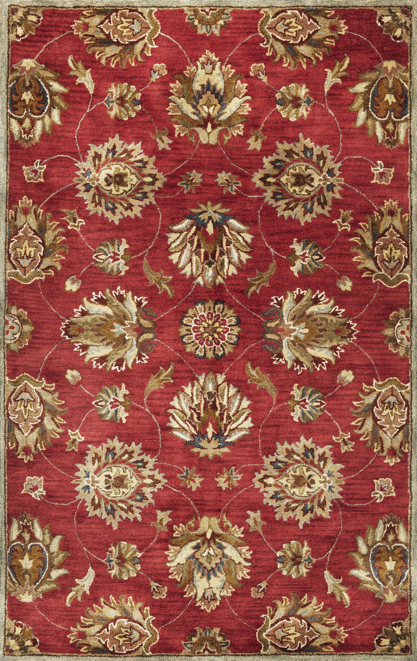 5'X8' Red Hand Tufted Traditional Floral Indoor Area Rug