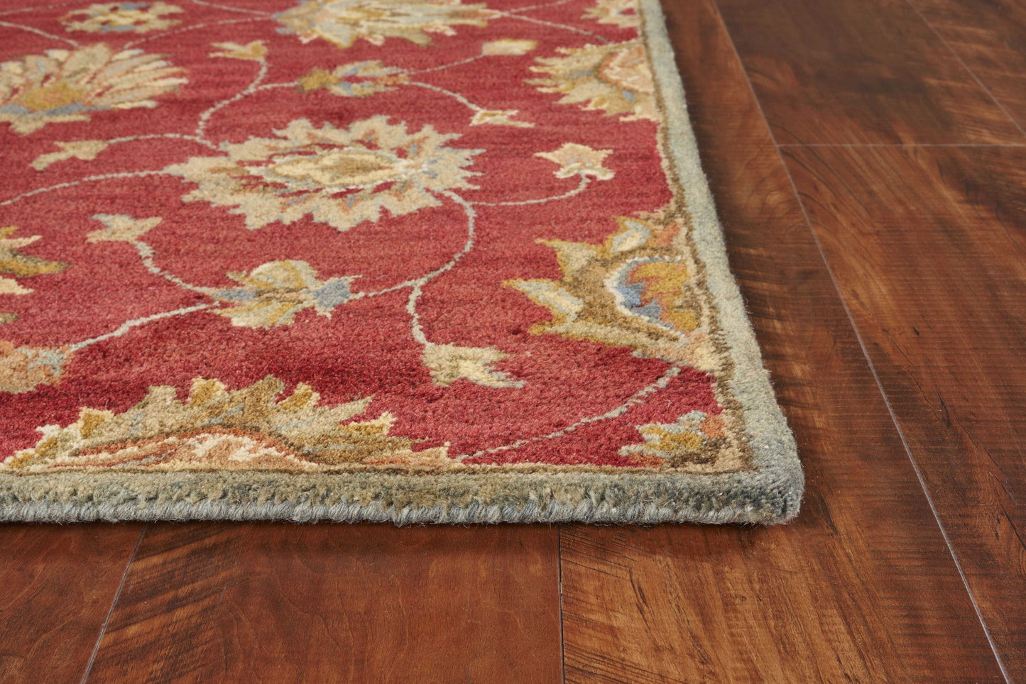 5'X8' Red Hand Tufted Traditional Floral Indoor Area Rug