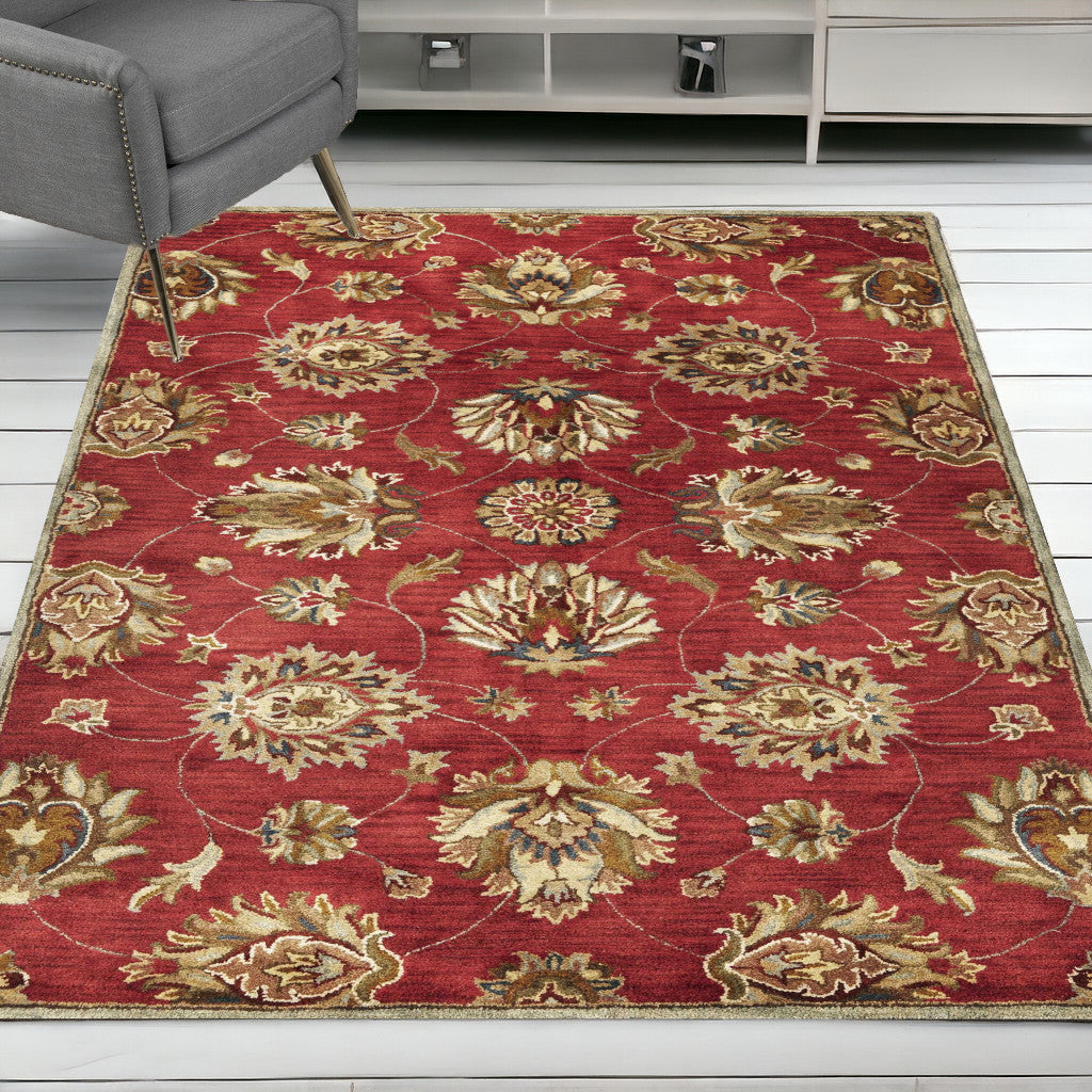 5'X8' Red Hand Tufted Traditional Floral Indoor Area Rug