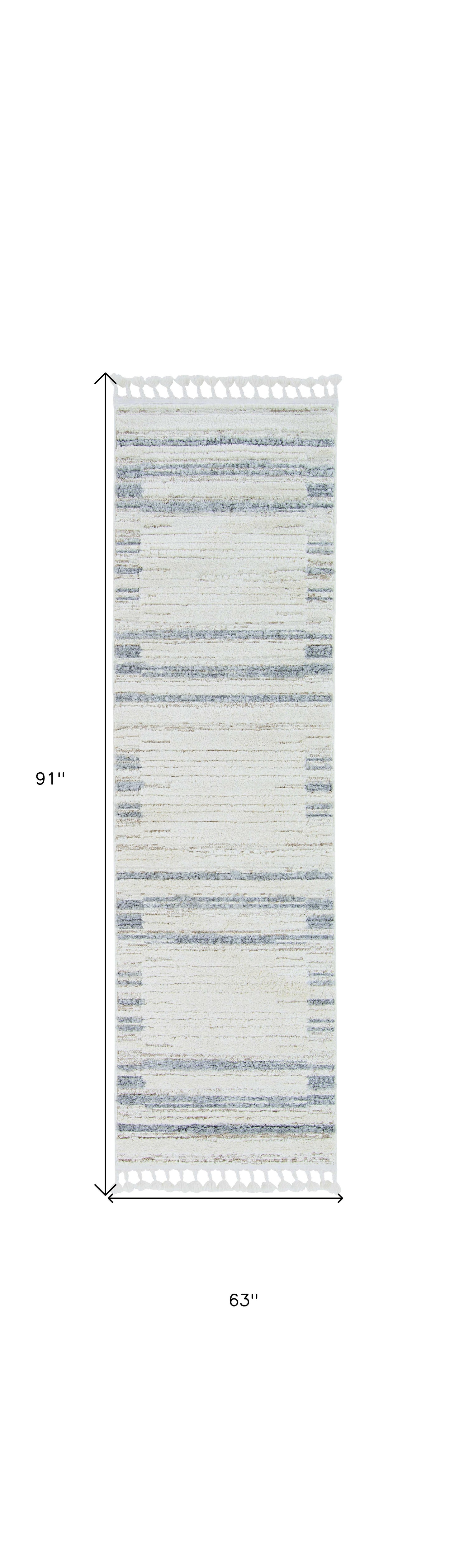 5' X 8' Ivory Or Grey Abstract Brushstrokes Indoor Area Rug With Fringe