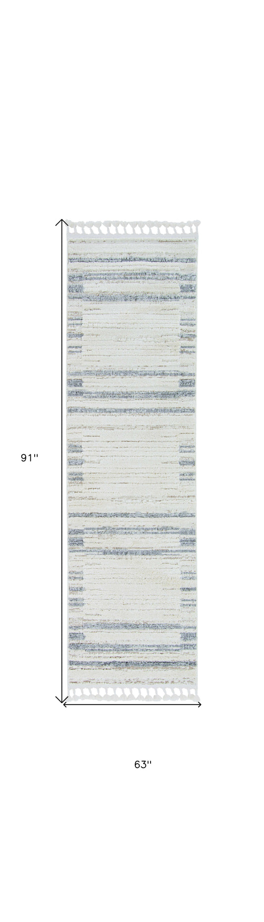 5' X 8' Ivory Or Grey Abstract Brushstrokes Indoor Area Rug With Fringe