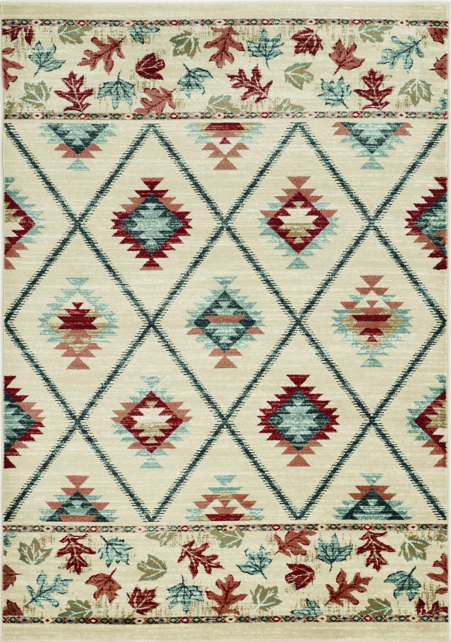 5'X8' Ivory Machine Woven Geometric Lodge Indoor Area Rug