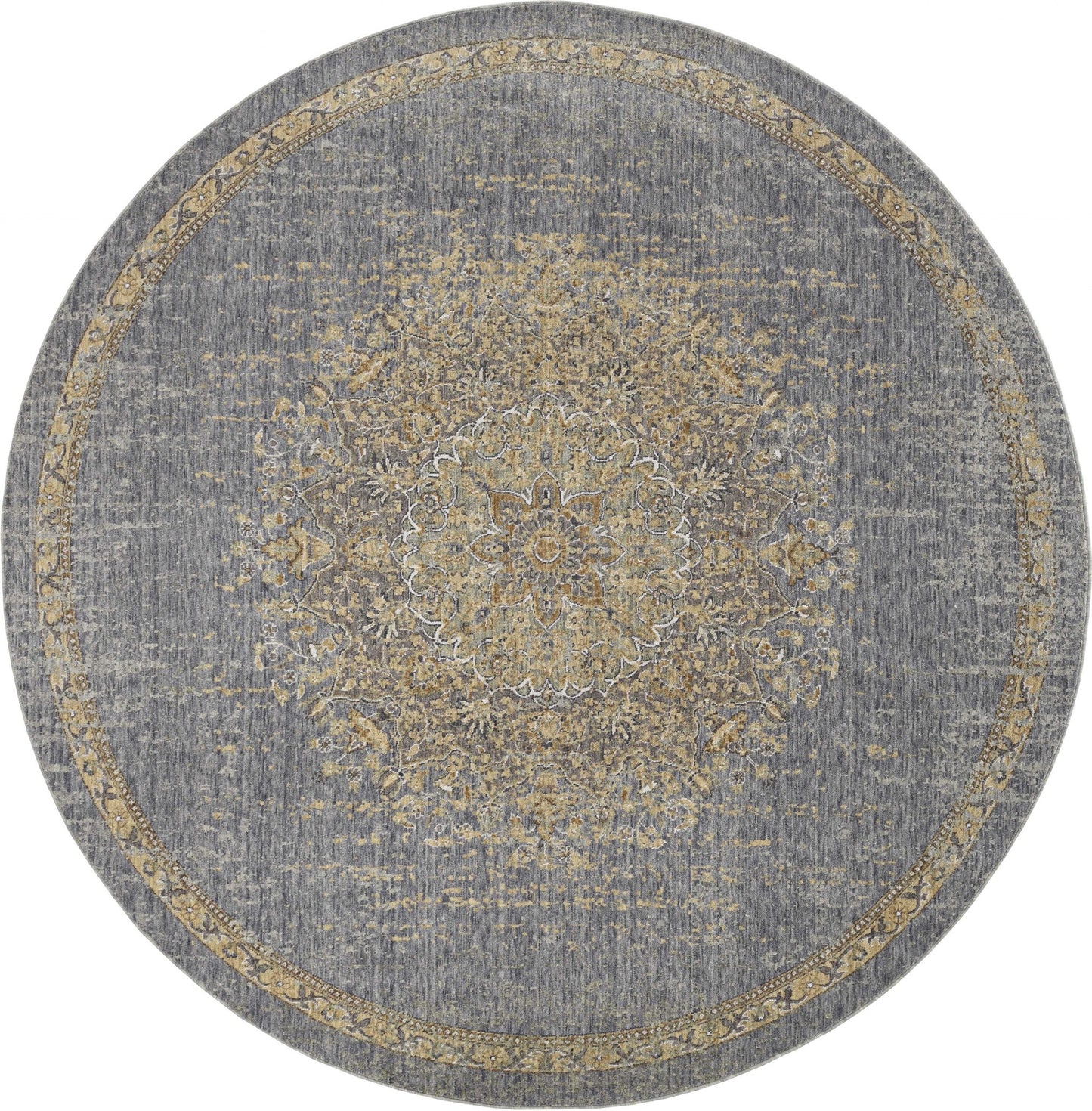 5'X8' Slate Grey Machine Woven Traditional Medallion Indoor Area Rug