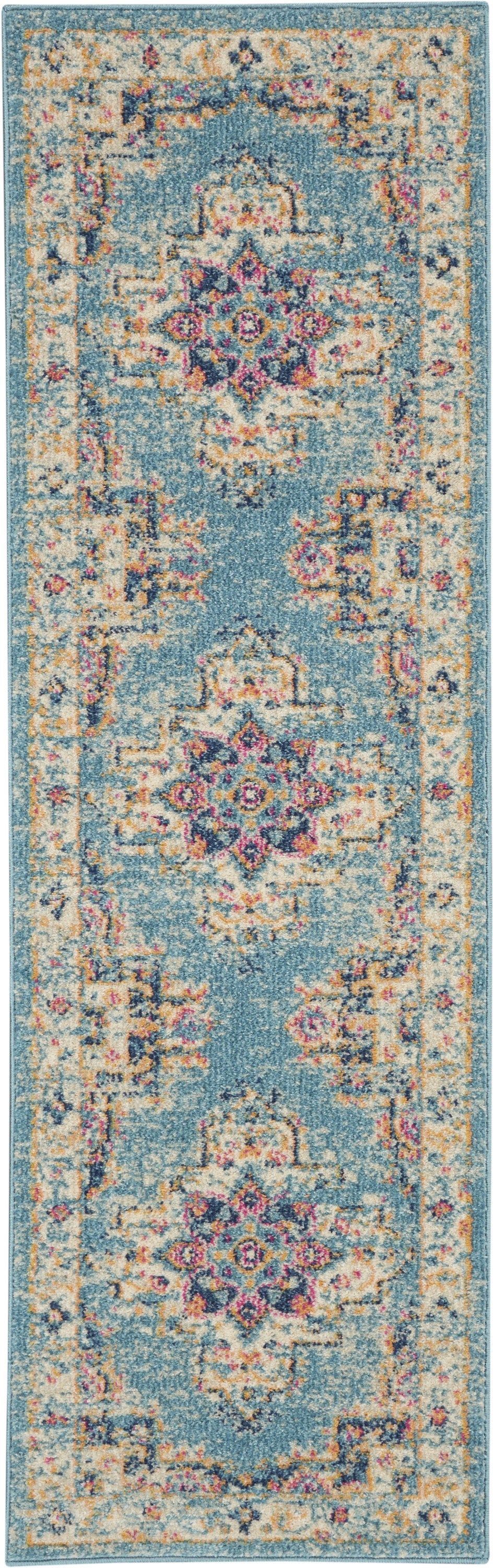 6' Light Blue Southwestern Power Loom Runner Rug