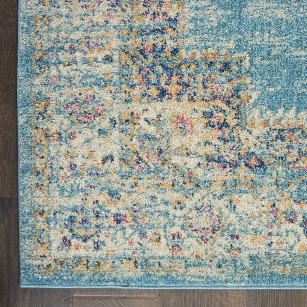 6' Light Blue Southwestern Power Loom Runner Rug