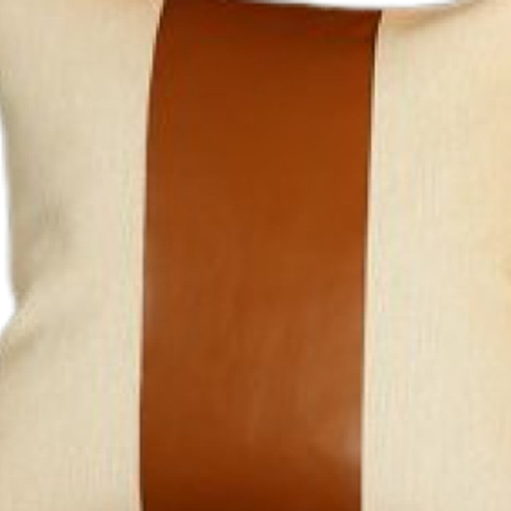 White And Brown Faux Leather Square Pillow Cover