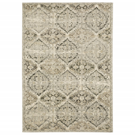 5’ X 8’ Ivory And Gray Floral Trellis Indoor Area Rug