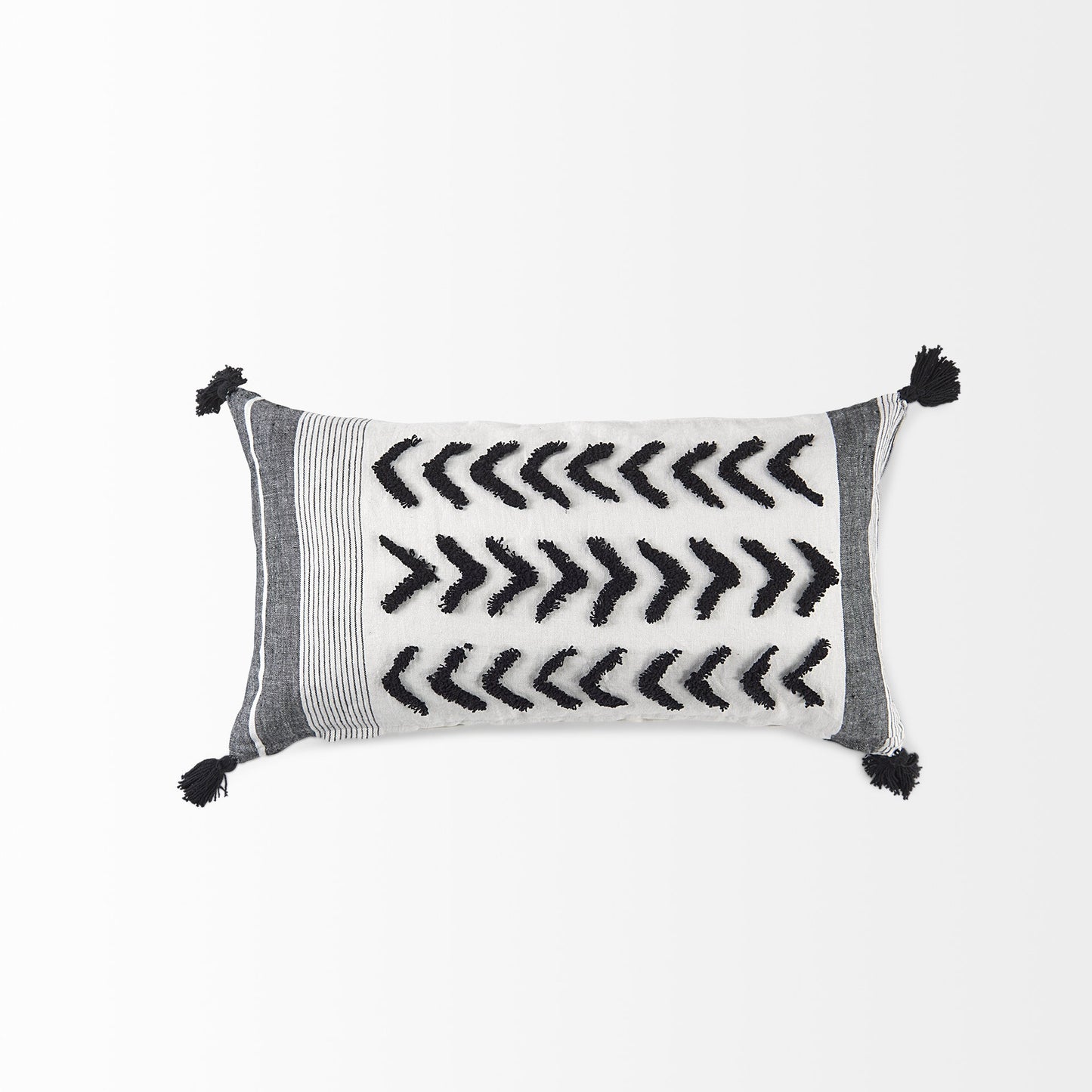 White And Gray Fringed Lumbar Pillow Cover