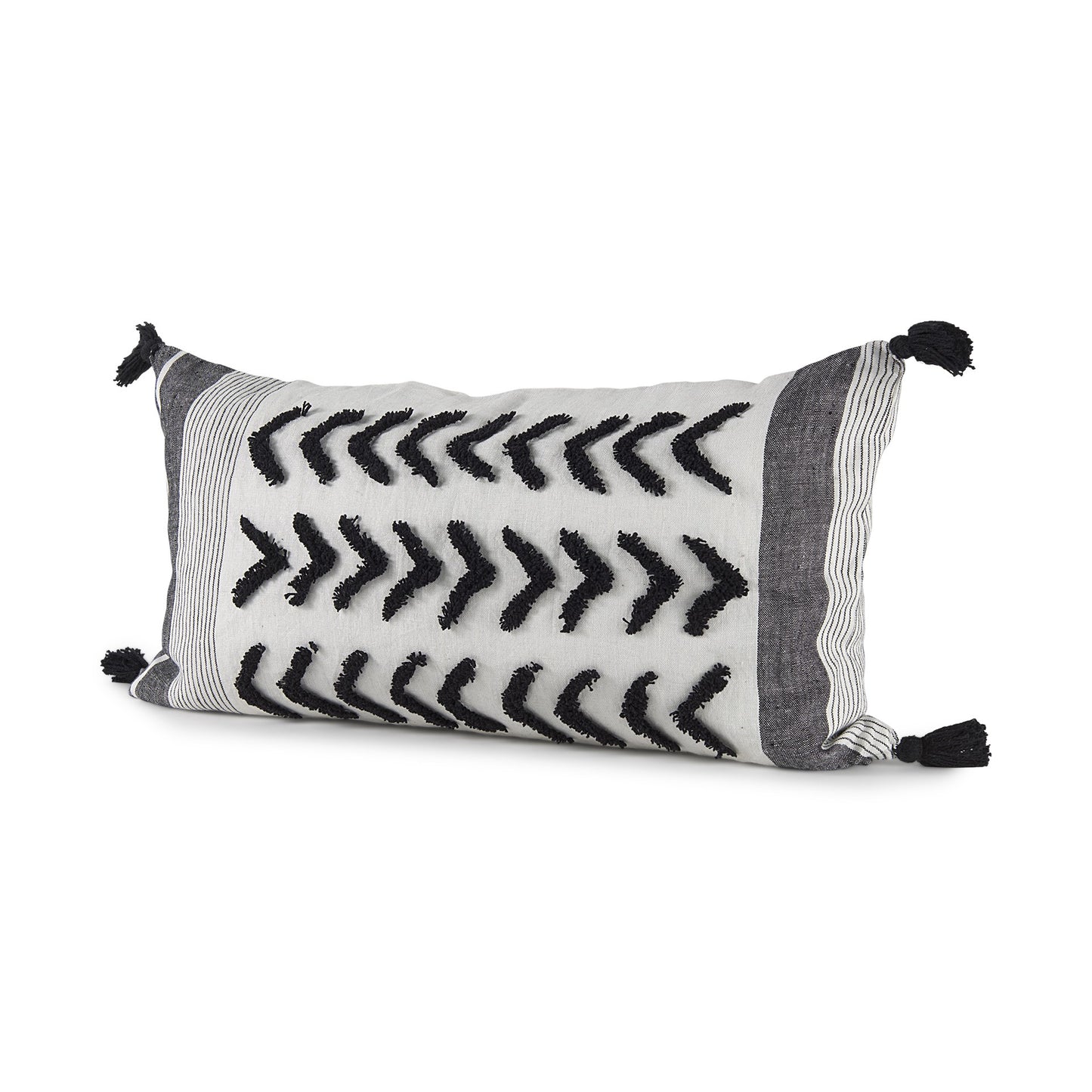 White And Gray Fringed Lumbar Pillow Cover