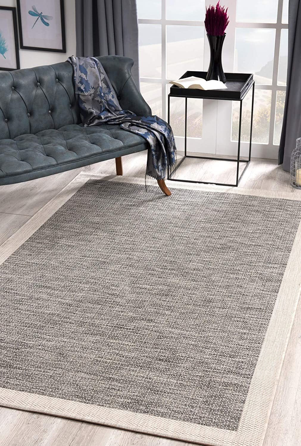 5’ X 8’ Sand And Gray Distressed Border Area Rug