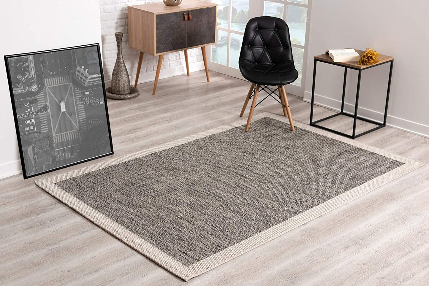 5’ X 8’ Sand And Gray Distressed Border Area Rug