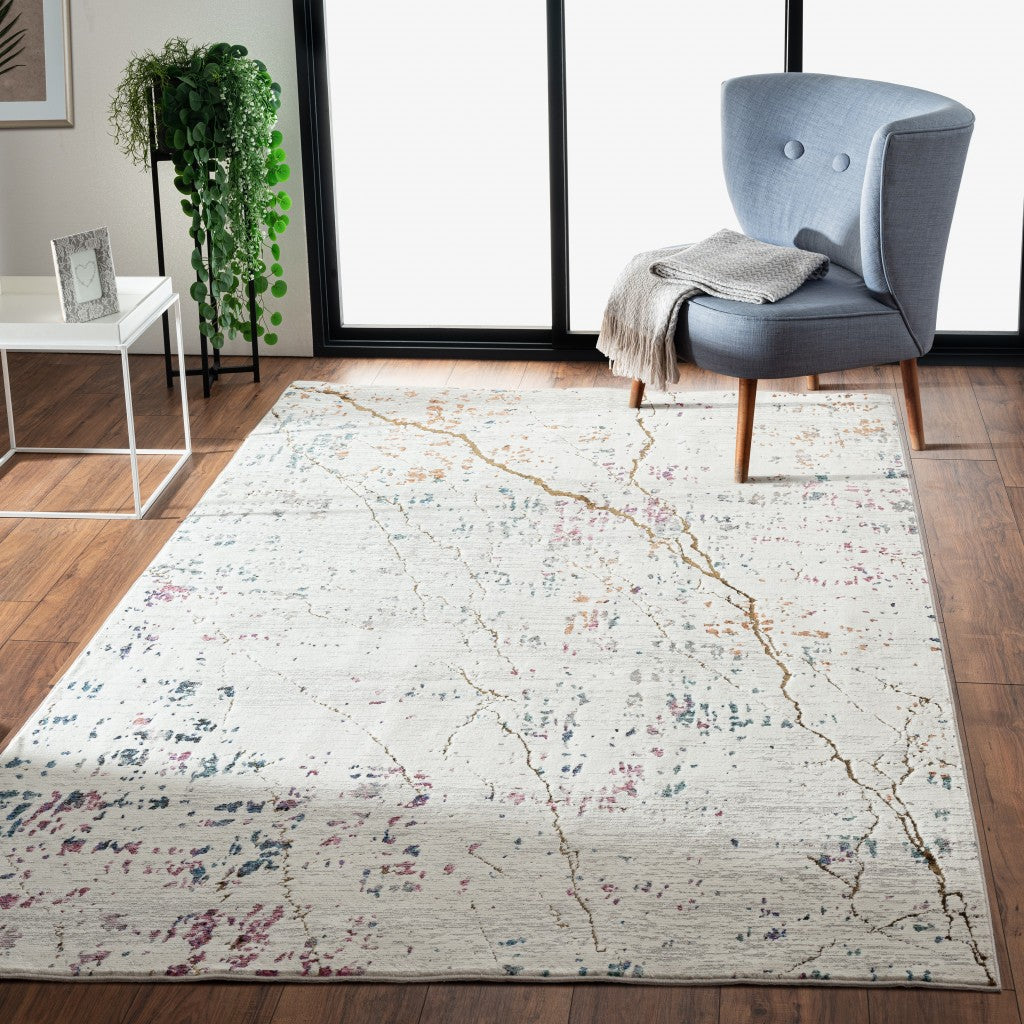 5’ x 8’ White Abstract Marble Area Rug