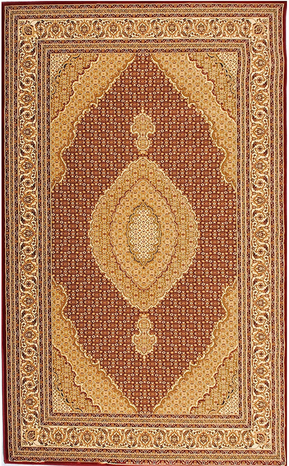 5’ Round Red and Beige Medallion Area Rug