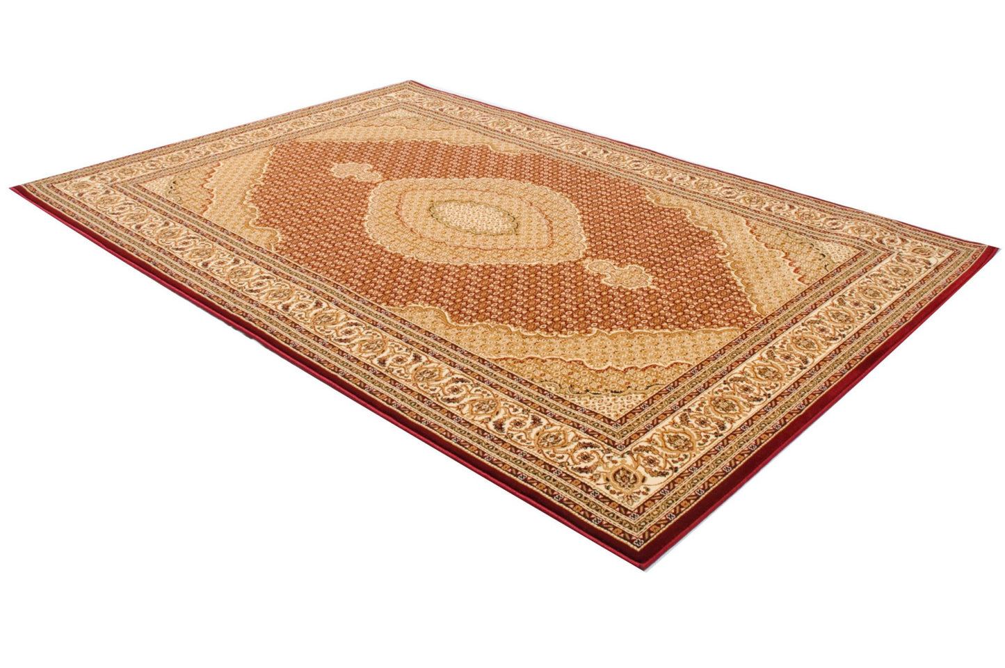 5’ Round Red and Beige Medallion Area Rug