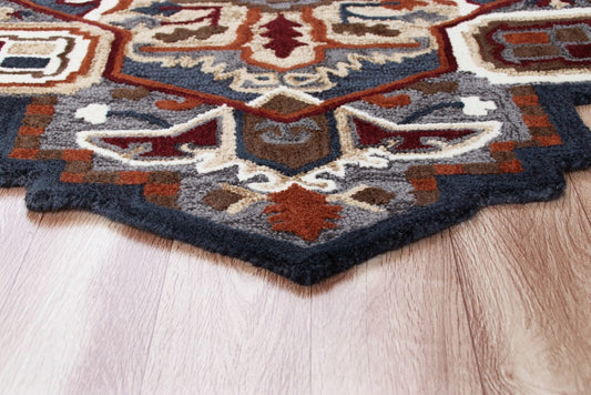 5’ Maroon and Gray Medallion Area Rug