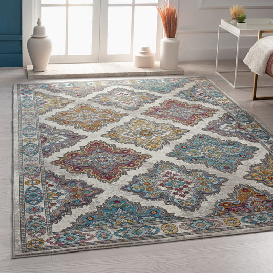 5’ x 8’ Blue Traditional Floral Motifs Area Rug