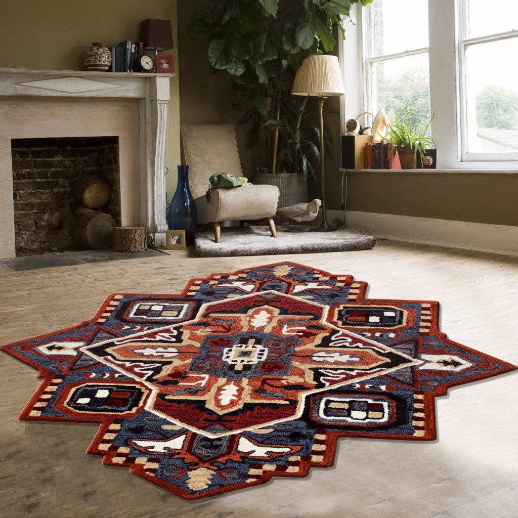 5’ Maroon and Blue Medallion Area Rug