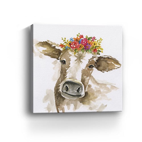 Watercolor Floral Cow Unframed Print Wall Art