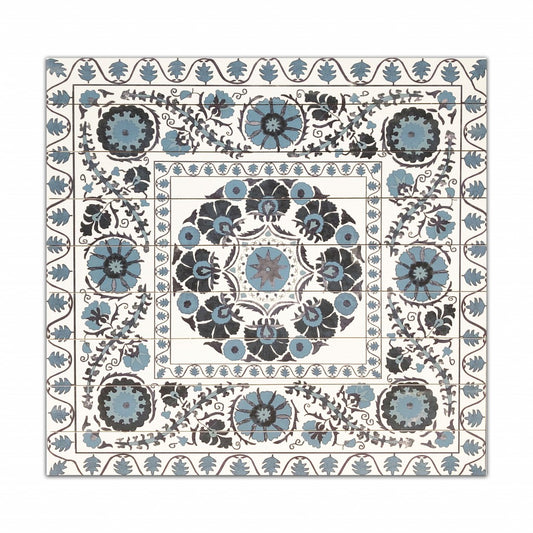 Tribal Blue Brown and White Wood Plank Wall Art