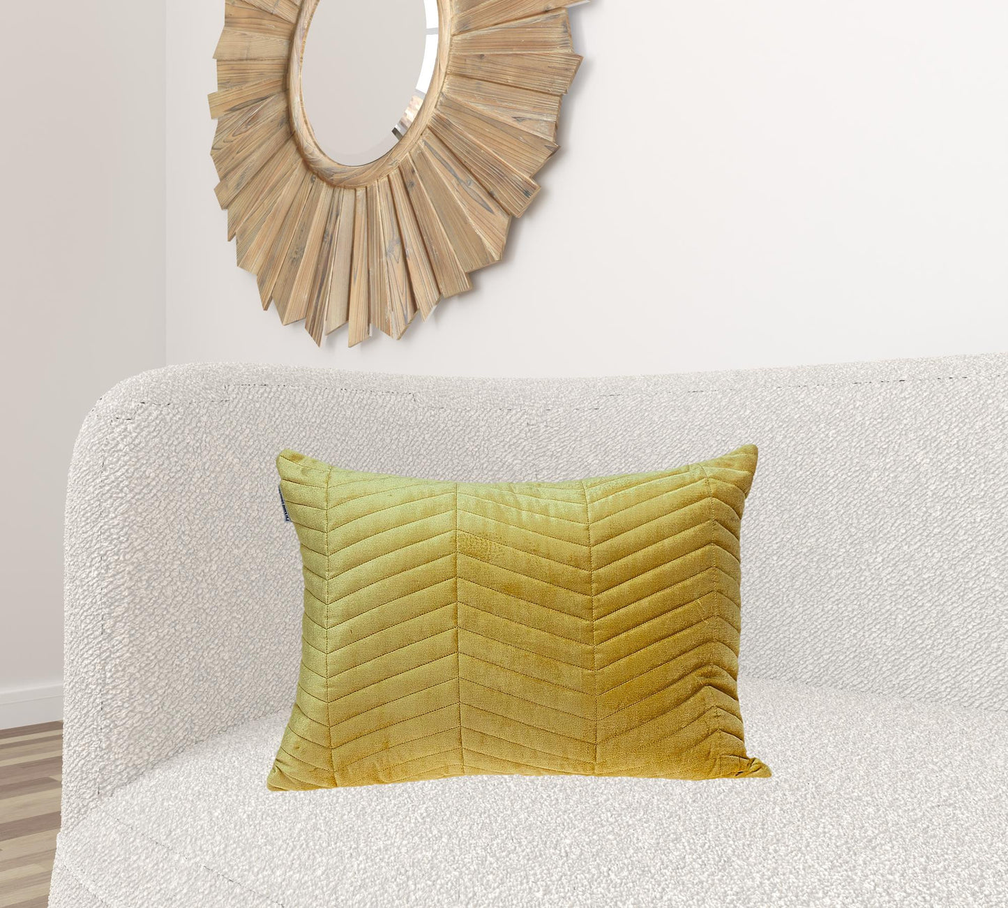 Yellow Quilted Velvet Zig Zag Decorative Lumbar Pillow