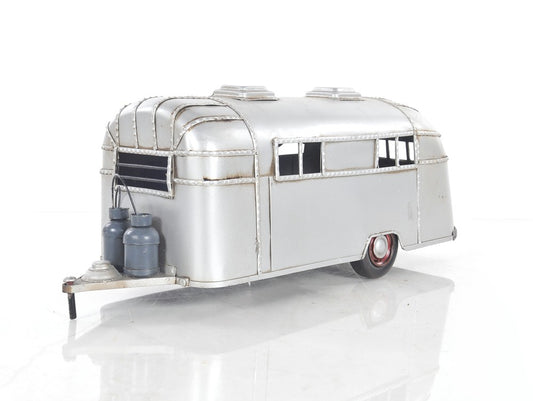 6" Silver Metal Silver Camping Trailer Truck Hand Painted Decorative Truck