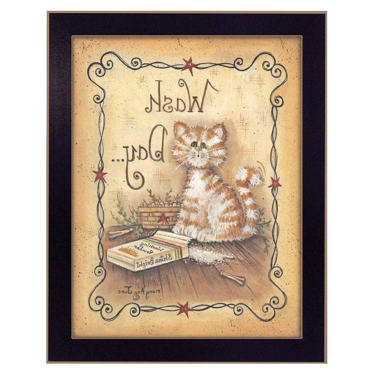 Wash Day Kitty Cat Black Framed Laundry Room Wall Art