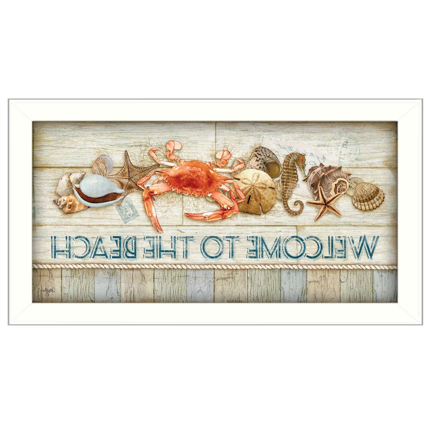 Welcome To The Beach White Framed Print Wall Art