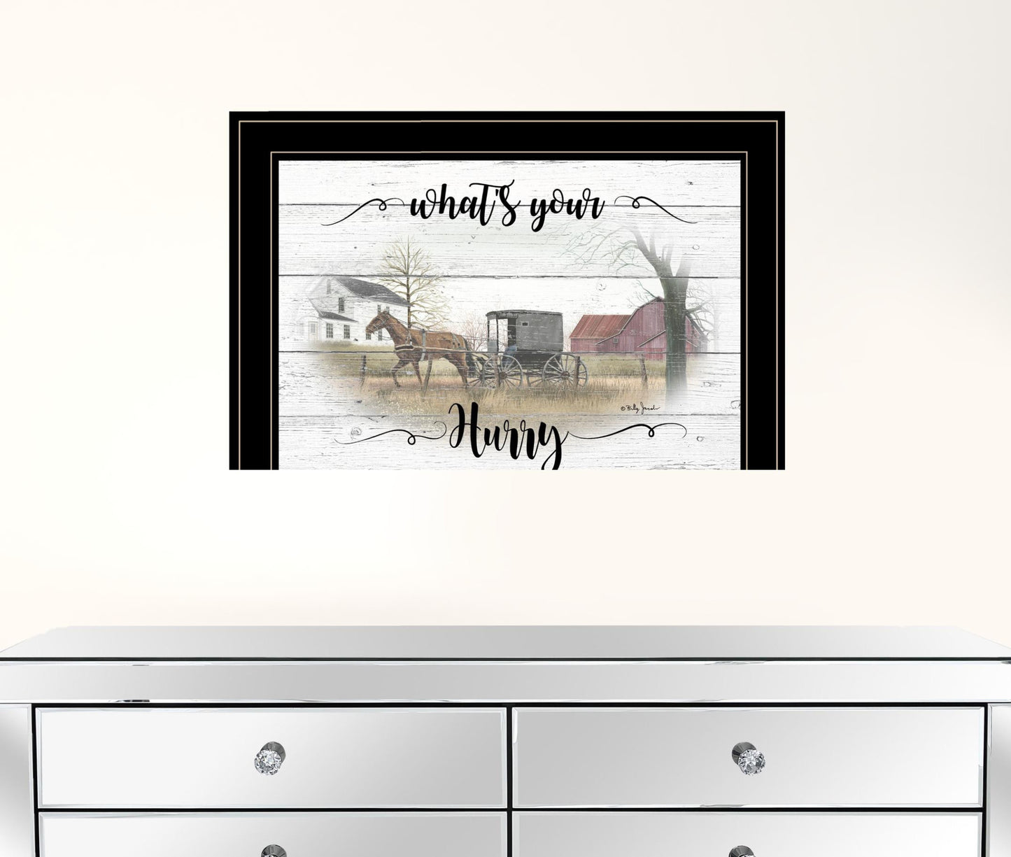 Whats Your Hurry Amish Buggy Black Framed Print Wall Art