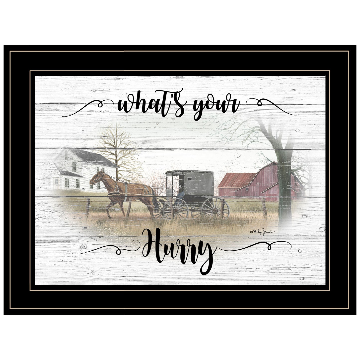 Whats Your Hurry Amish Buggy Black Framed Print Wall Art