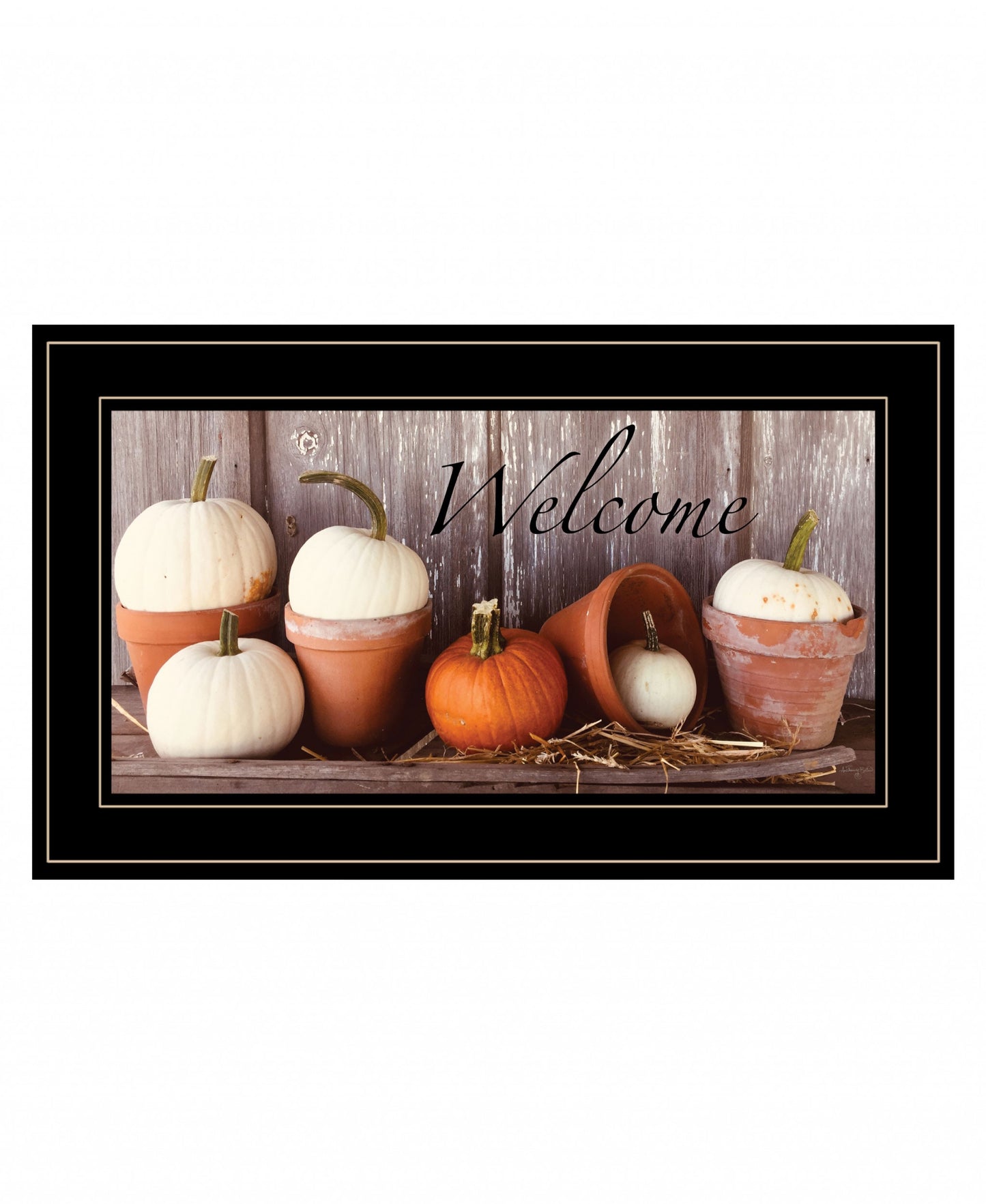 Welcome Pumpkin Shelf 2 Black Framed Print Wall Art