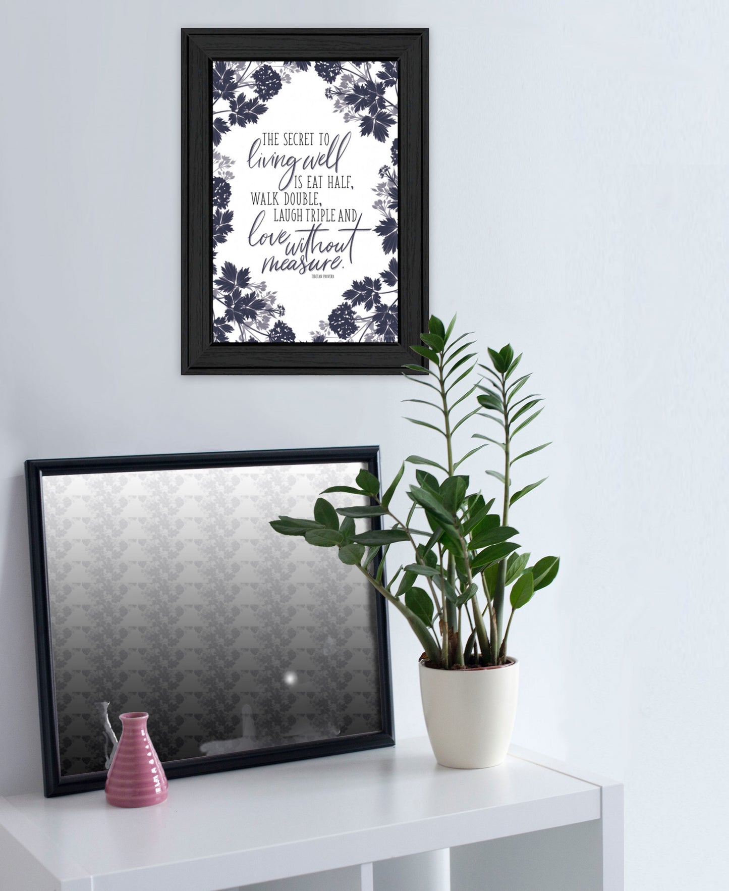 The Secret To Living Well 2 Black Framed Print Wall Art