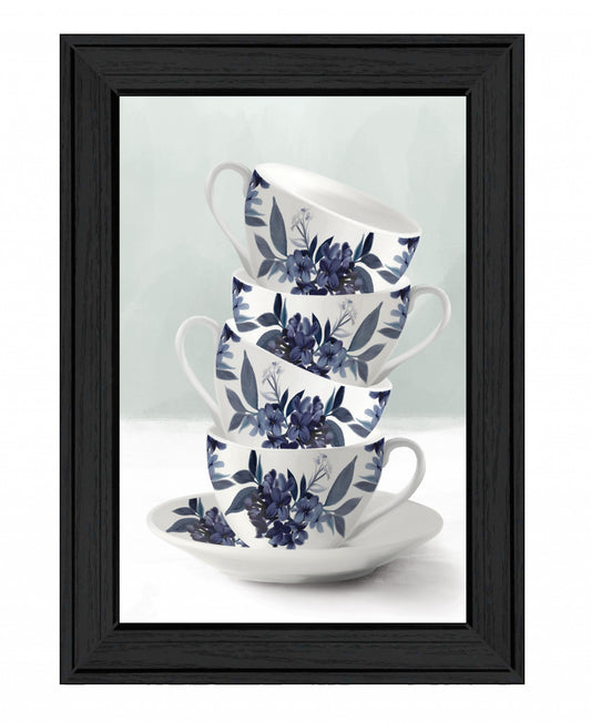 Tea Tower Blue 2 Black Framed Print Wall Art