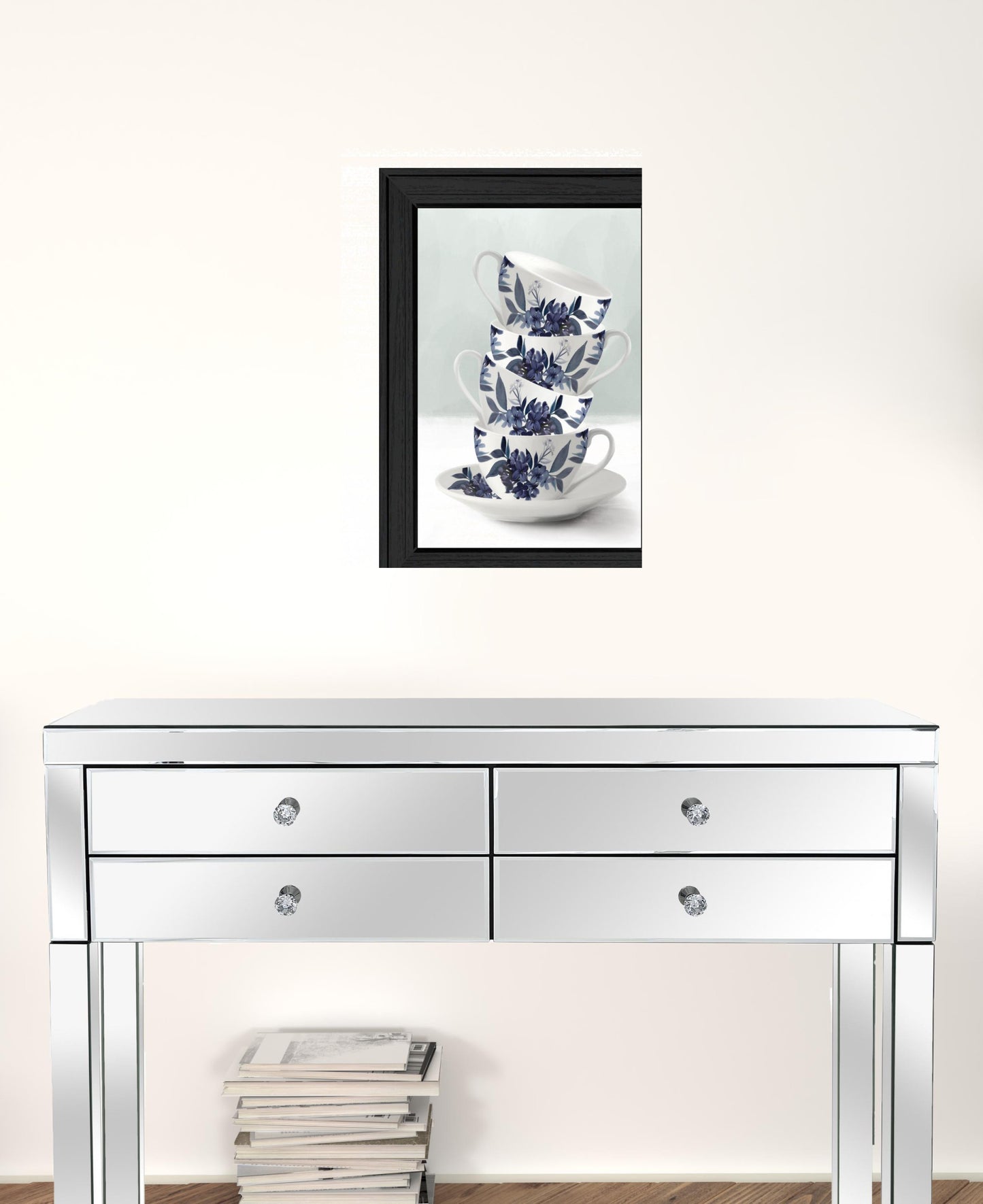 Tea Tower Blue 2 Black Framed Print Wall Art