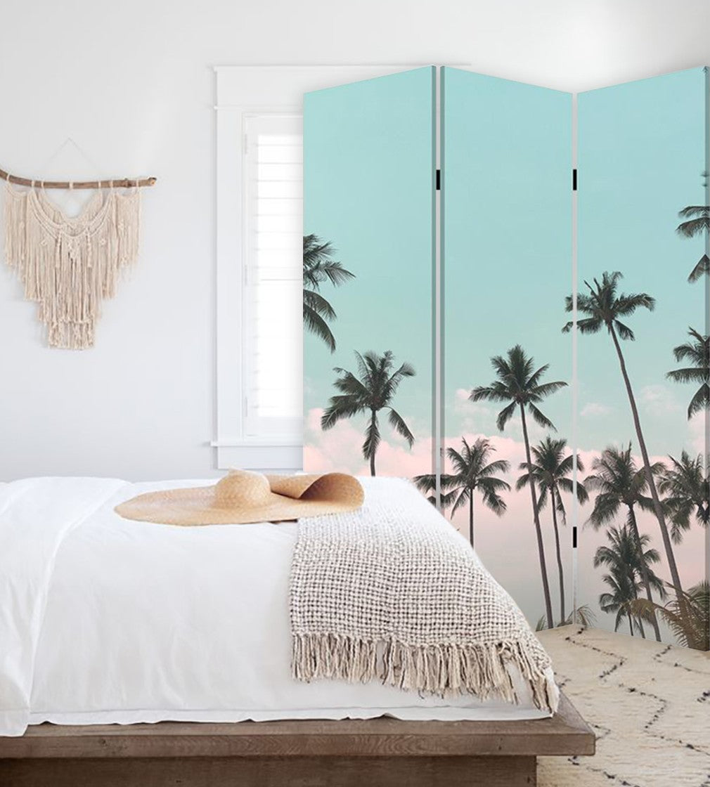 Tropical Palm Trees Room Three Panel Divider Screen