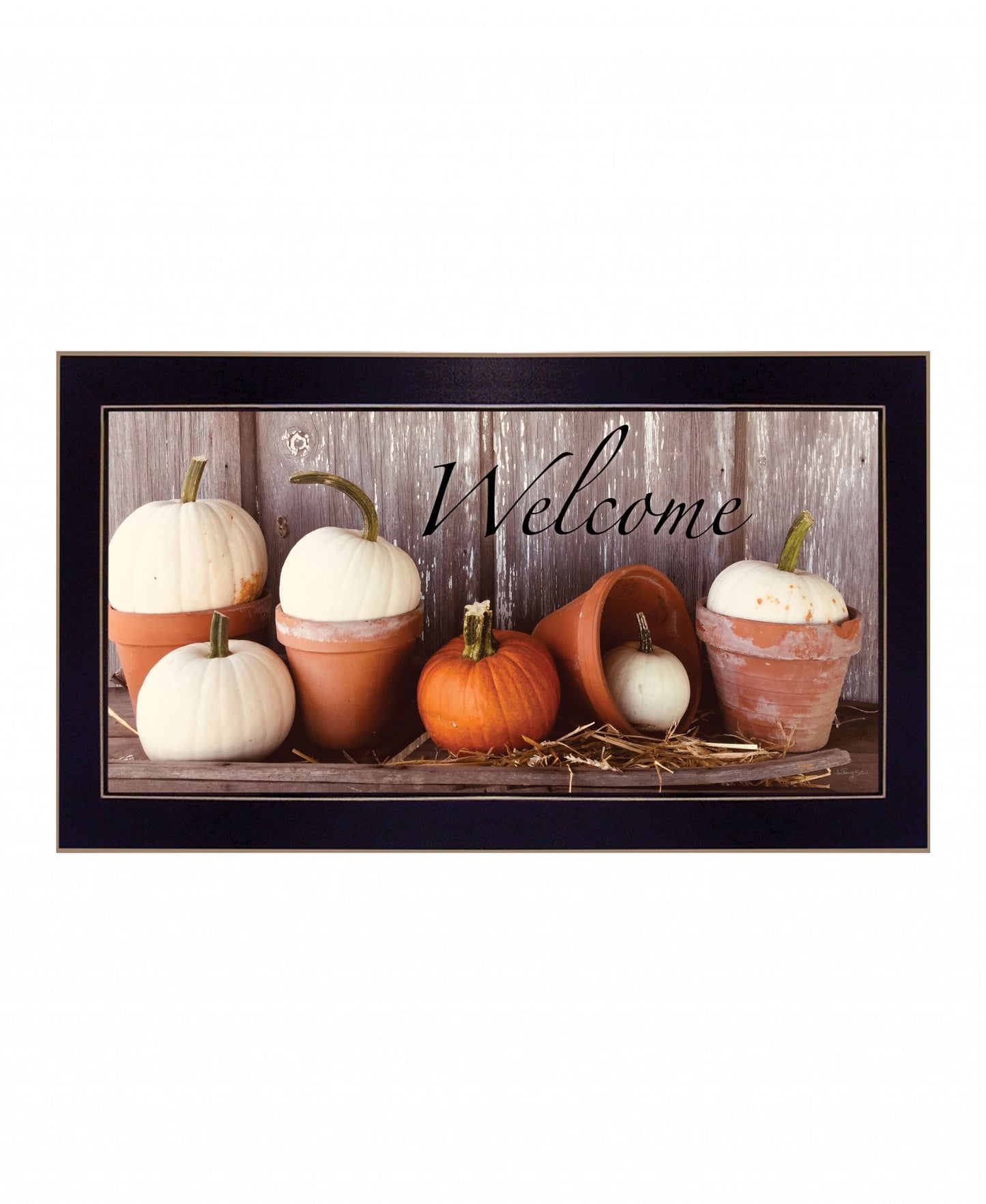 Welcome Pumpkin Shelf 3 Black Framed Print Wall Art