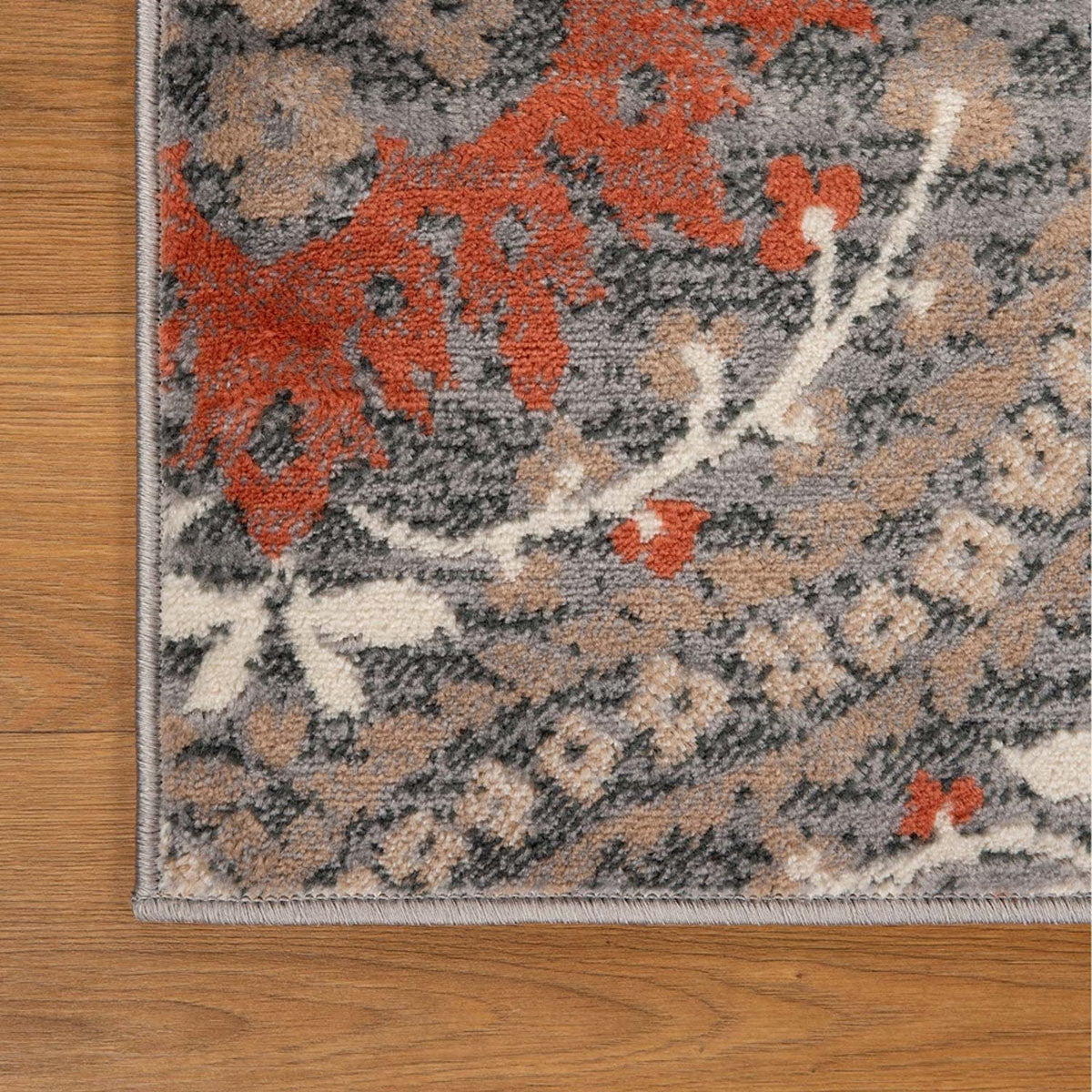 5' X 8' Rust Floral Stain Resistant Area Rug