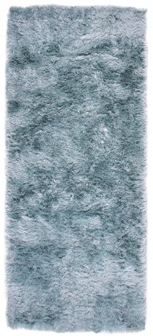 6' Blue And Silver Shag Tufted Handmade Runner Rug